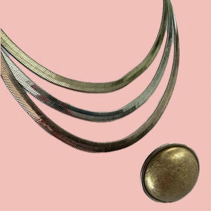 Mix metal duo ring and necklace silver gold